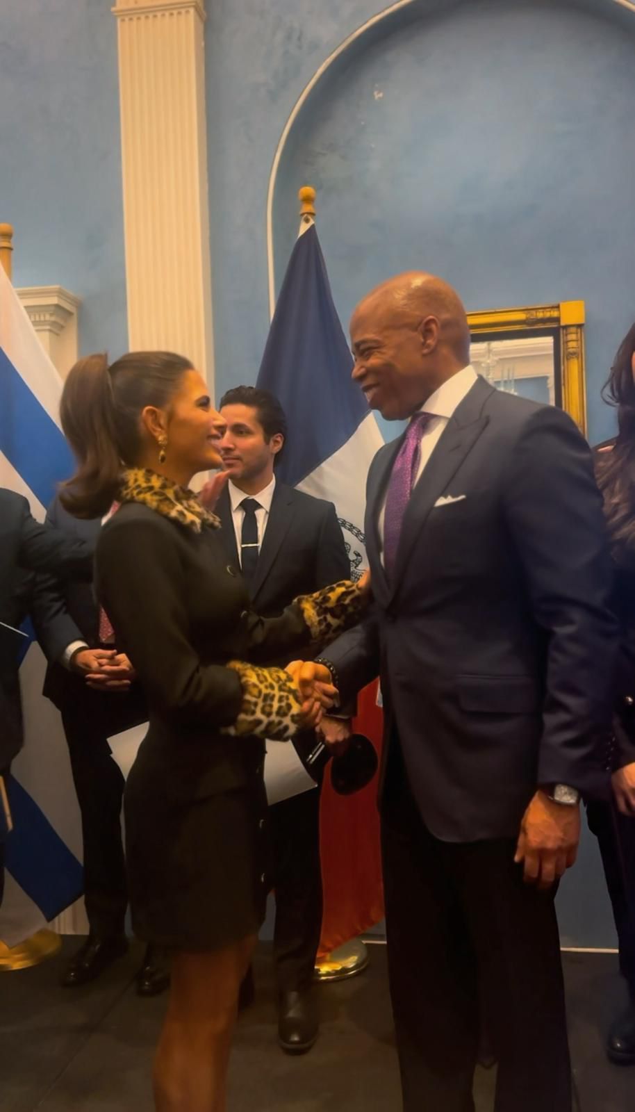 Lizzy Savetsky, who has dedicated her life to pro-Israel advocacy, is seen here being greeted by NYC Mayor Eric Adams at the Hanukkah festivities held at Gracie Mansion on Tuesday evening