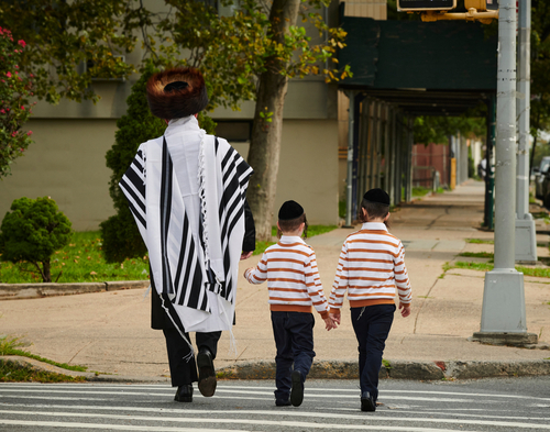 Hasidic,Jews,Walk,To,Temple,On,The,Sabbath,In,Williamsburg