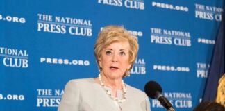 Linda McMahon, the 25th Administrator of the U.S. Small Business Administration, discusses the state of America’s small businesses at a National Press Club headliners luncheon, on May 17. Noel St. John/The National Press Club