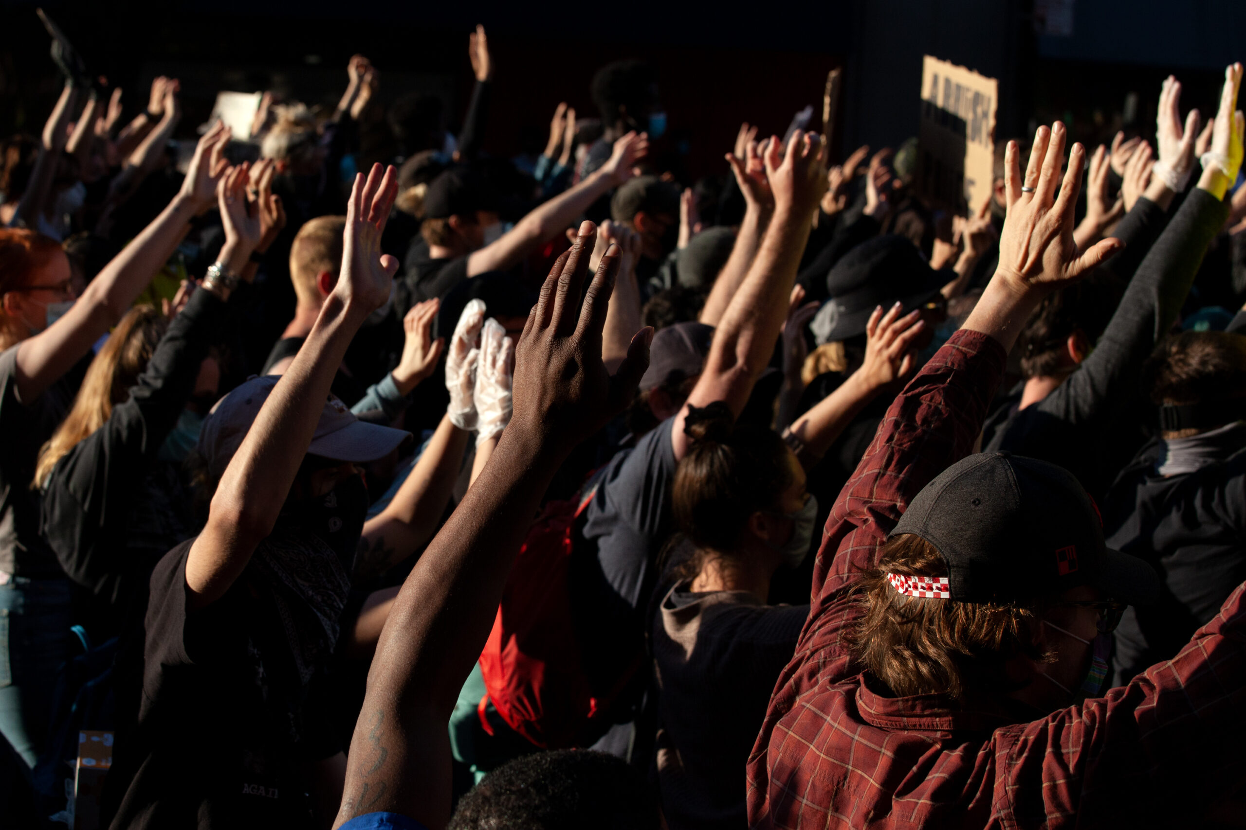 Hundreds of anti-police-brutality protesters along Atlantic Avenue in Brooklyn, May 31, 2020