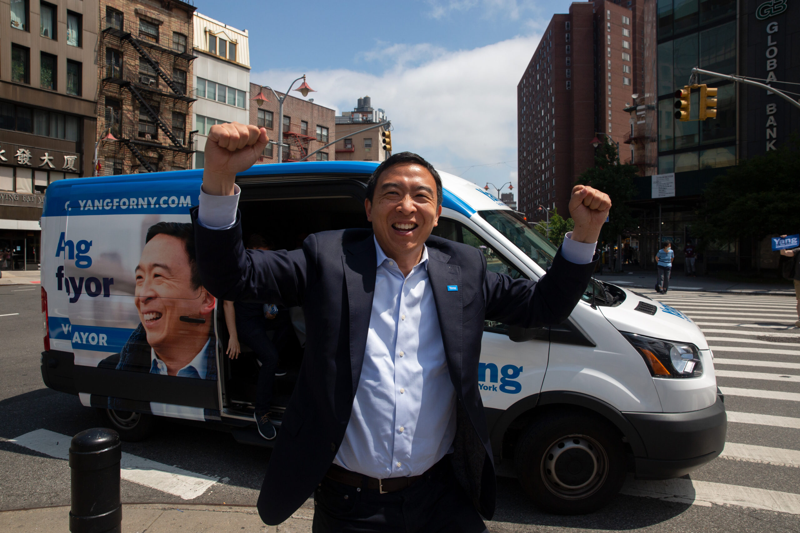 Andrew Yang campaigns in Manhattan’s Chinatown on the last day before the mayoral primary, June 21, 2021.