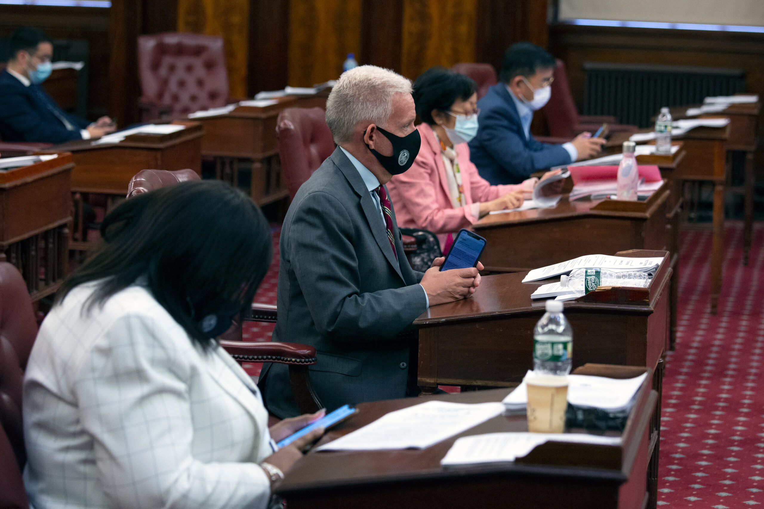 Councilmembers holding an in-person meeting at City Hall, Sept. 23, 2021.
