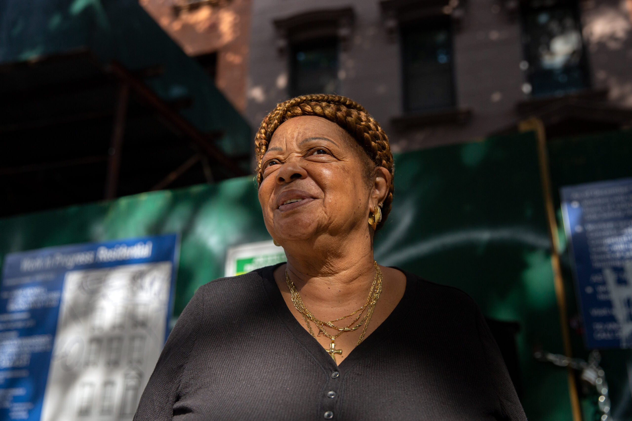 Bed-Stuy building owner Anne McNeill says her home was damaged after neighboring building caught fire and that a contractor has not finished needed repairs, Oct. 14, 2021.