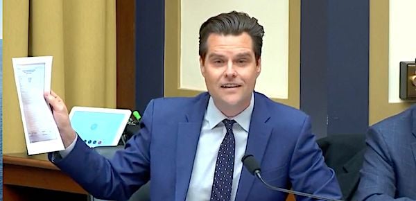 Rep. Matt Gaetz, R-Fla., confronts the assistant director of the FBI's cyber division about Hunter Biden's laptop during a House hearing March 29, 2022. (Video screenshot)