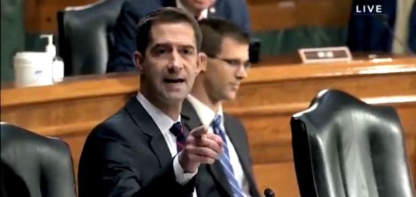 Sen. Tom Cotton, R-Ark., calls on Attorney General Merrick Garland to resign during a Senate hearing Oct. 27, 2021 (Video screenshot)